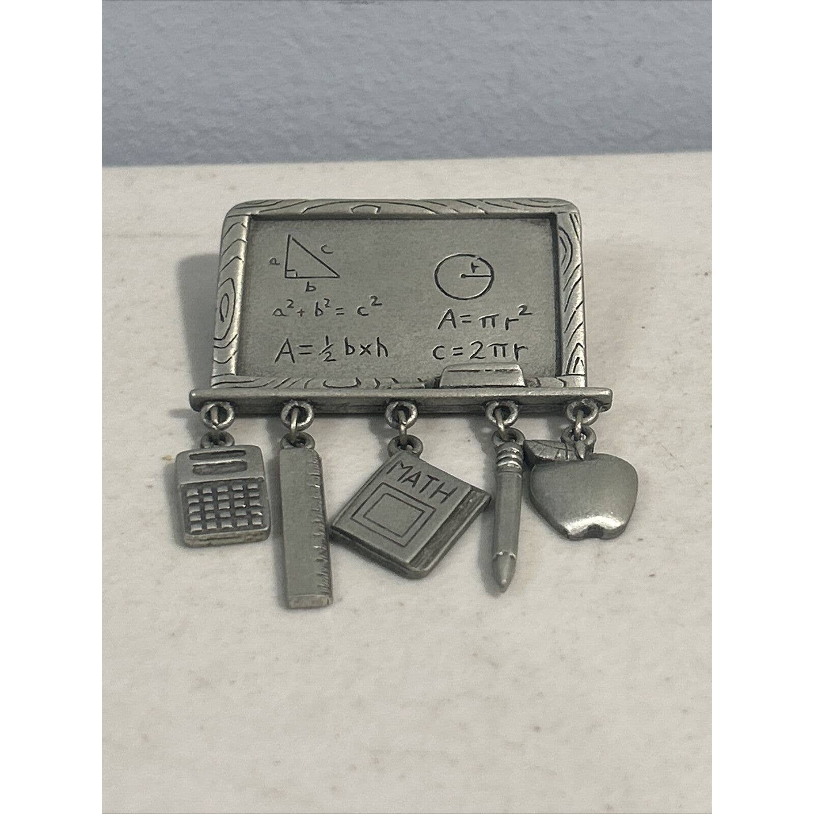 Signed Jj Jonette Silver Tone Math Teacher Chalkboard Charms Brooch Pin Vintage